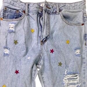 S.O.N.G.‎ Slim Flare Distressed Star Embroidered Jeans Women's 11/30